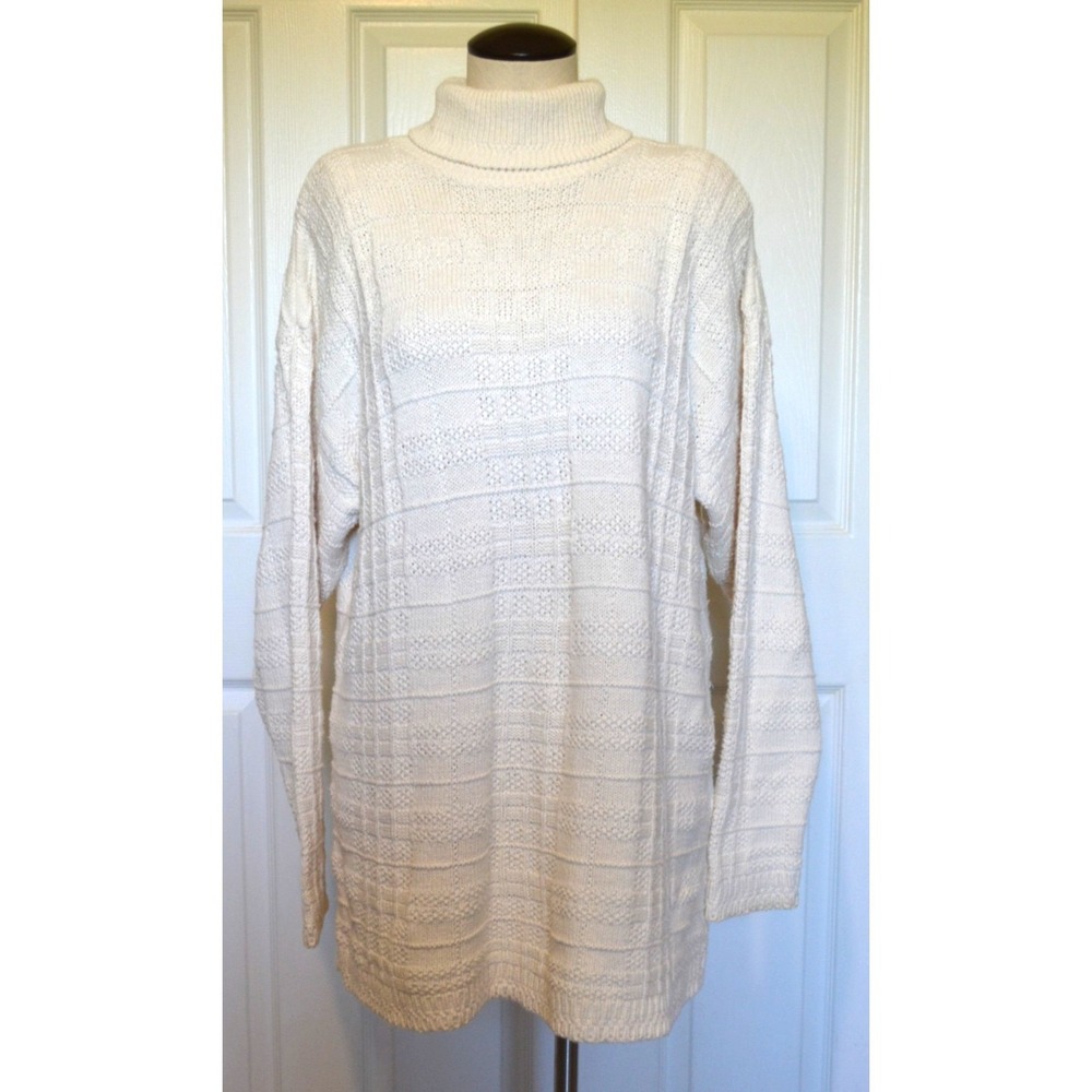 Delia McKain Off White Crochet Turtle Neck Sweater 90s Made in USA Women's ??‎